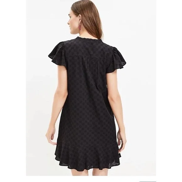 Loft Lace Up Flounce Swing Dress Black Size Lg Lightweight NEW 99$ - Picture 2 of 9
